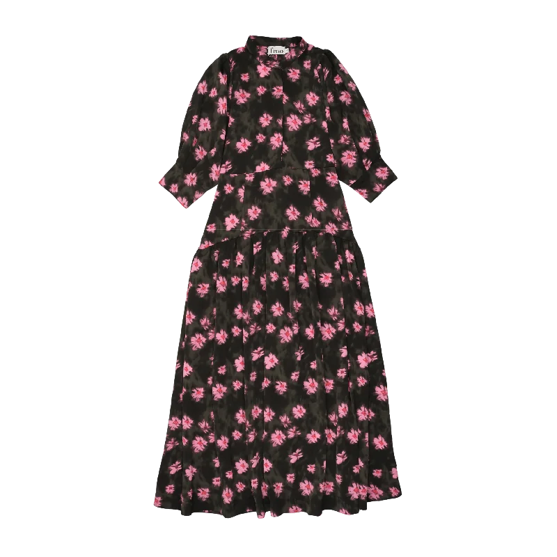 maxi dress tiered flower design - black