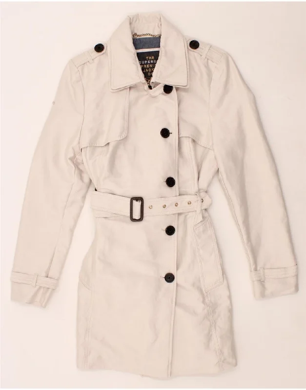 SUPERDRY Womens Trench Coat UK 16 Large Off White Cotton