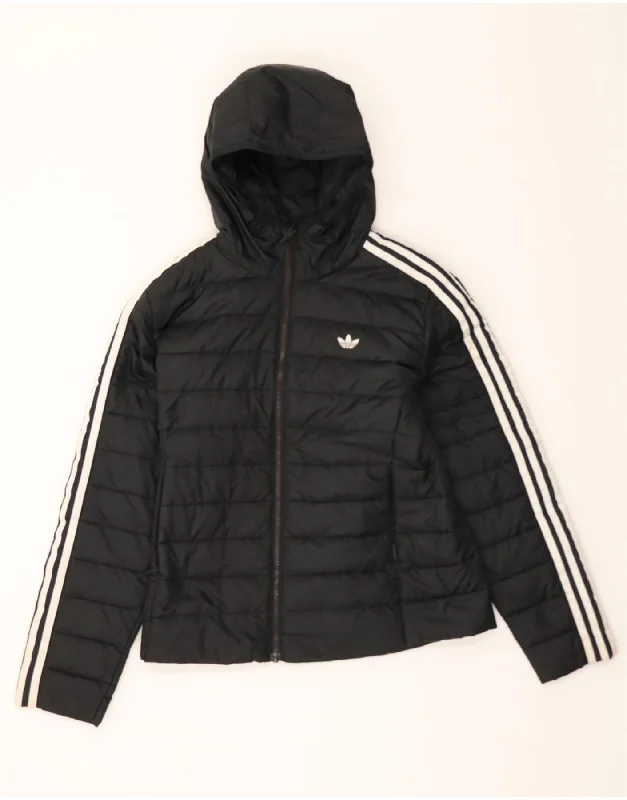 ADIDAS Womens Hooded Padded Jacket UK 14 Large Black Polyester