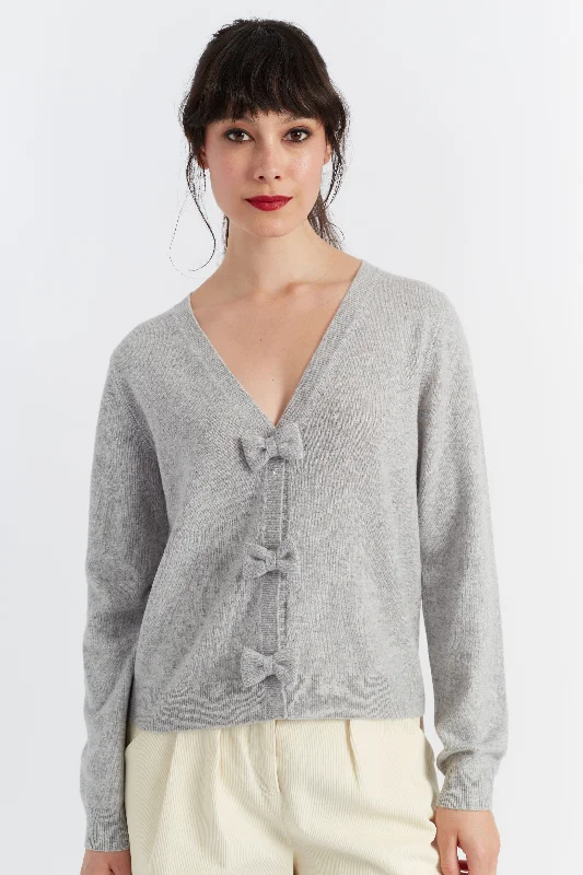 Light-Grey Wool-Cashmere Hello Kitty Bow Cardigan