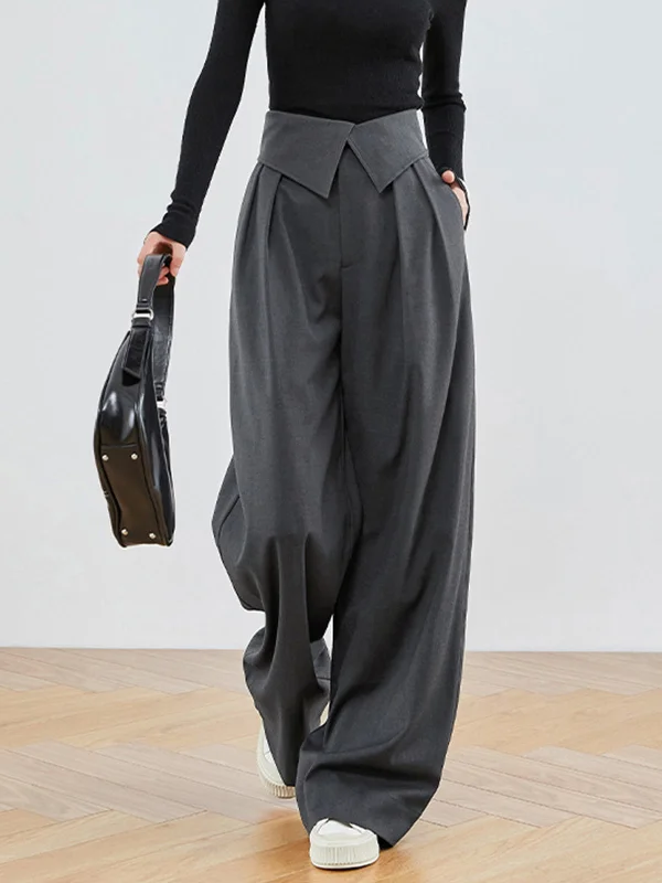 BerryBetty - Leisure Fold Over Wide Leg Pants